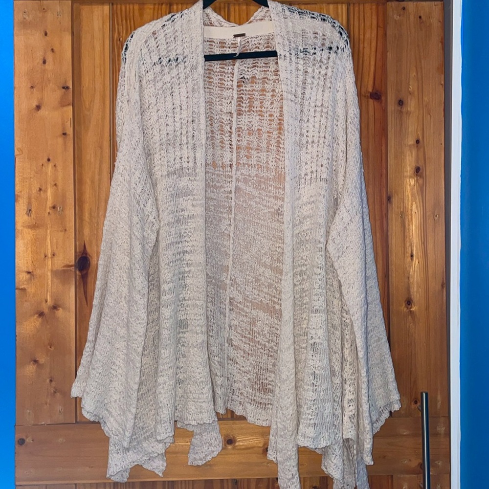 Free People Cream Open Knit Draped Cardigan